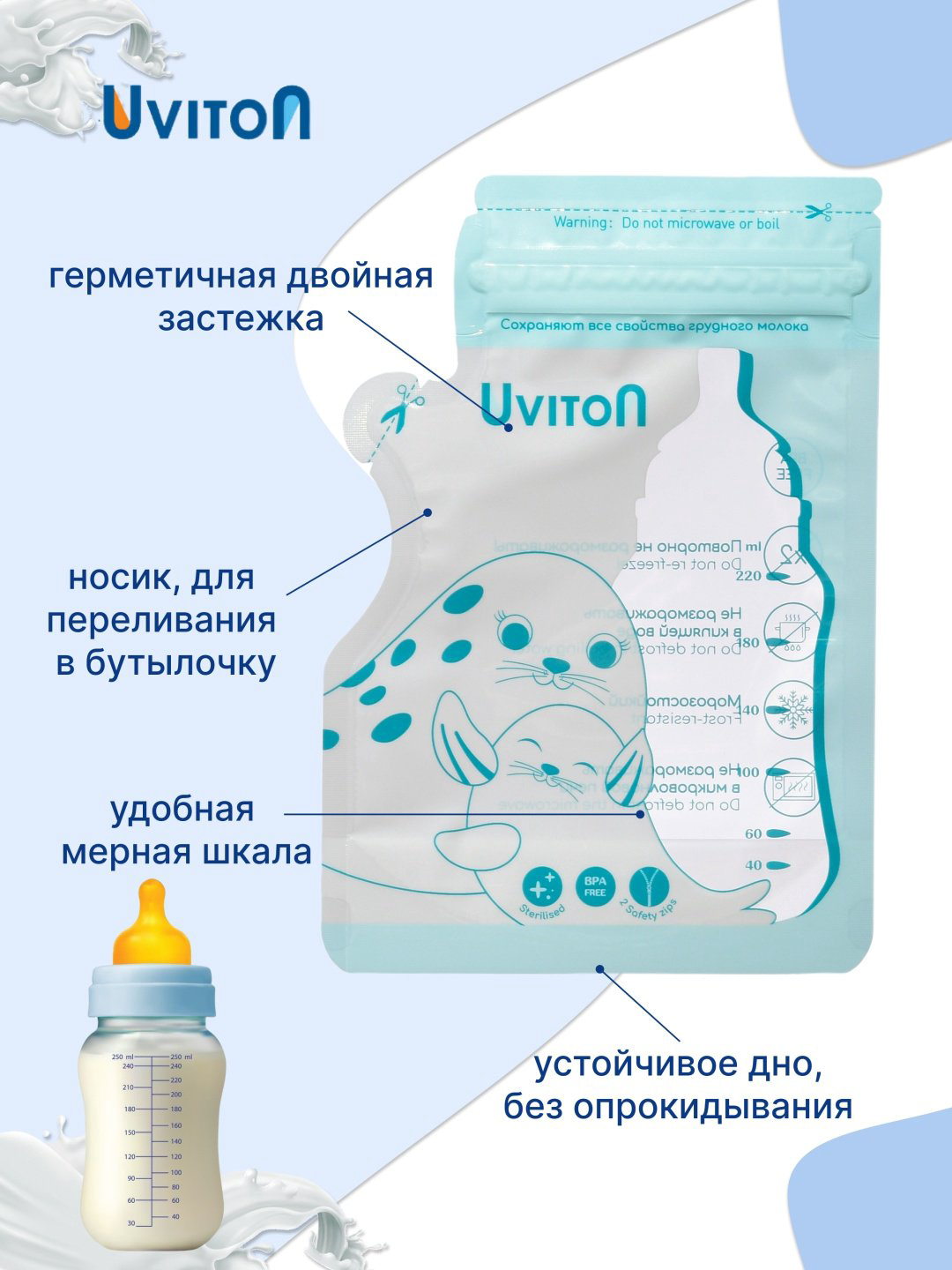 Пакет Uviton 0642, объём 220 мл, 30 шт купить,NaN
