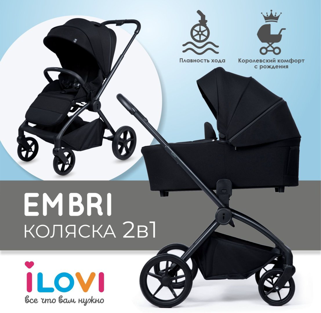 Коляска универсальная 2 в 1 iLovi Embri, черный купить,NaN