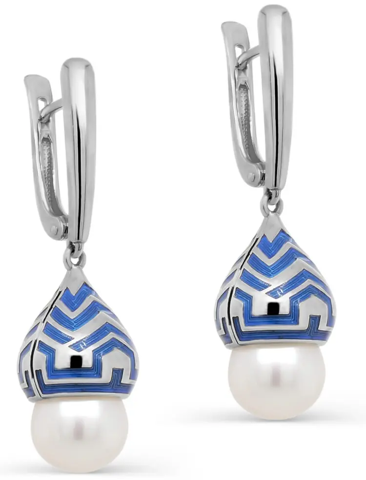 Серьги Kabarovsky 12-689-1507 вес 8 г серебро, культивированный жемчуг, эмаль купить,86920