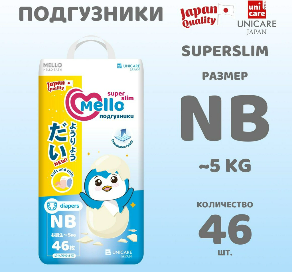 Подгузники Mello Ультратонкие NB, 46 шт
