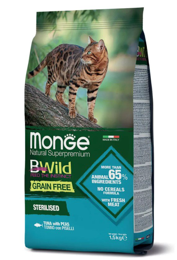 Сухой корм Monge Bwild Grain Free беззерновой с тунцом и горохом 1.5кг купить,NaN