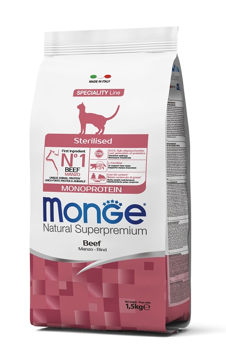 Сухой корм Monge Cat Monoprotein Sterilised Монопротеиновый с говядиной 1,5кг