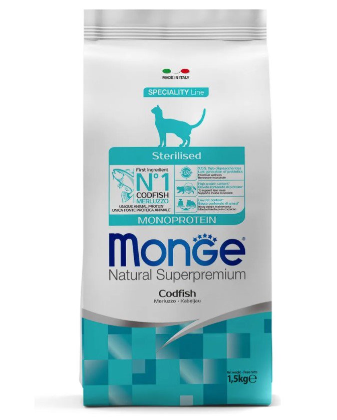 Сухой корм Monge Monoprotein Sterilised  Монопротеиновый с треской 1,5кг