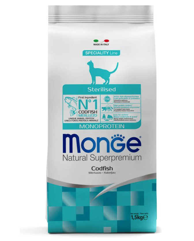 Сухой корм Monge Monoprotein Sterilised  Монопротеиновый с треской 1,5кг купить,NaN