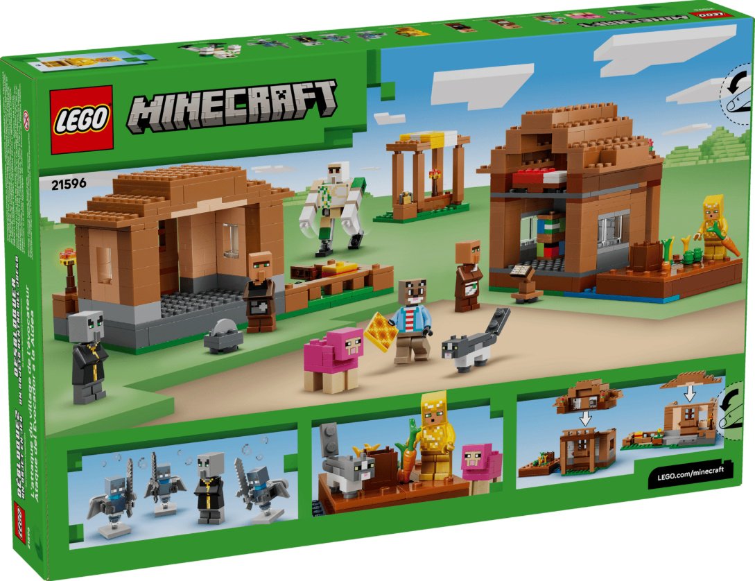 Конструктор LEGO Minecraft Нападение вызывателя на деревню 21596, деталей 607 шт