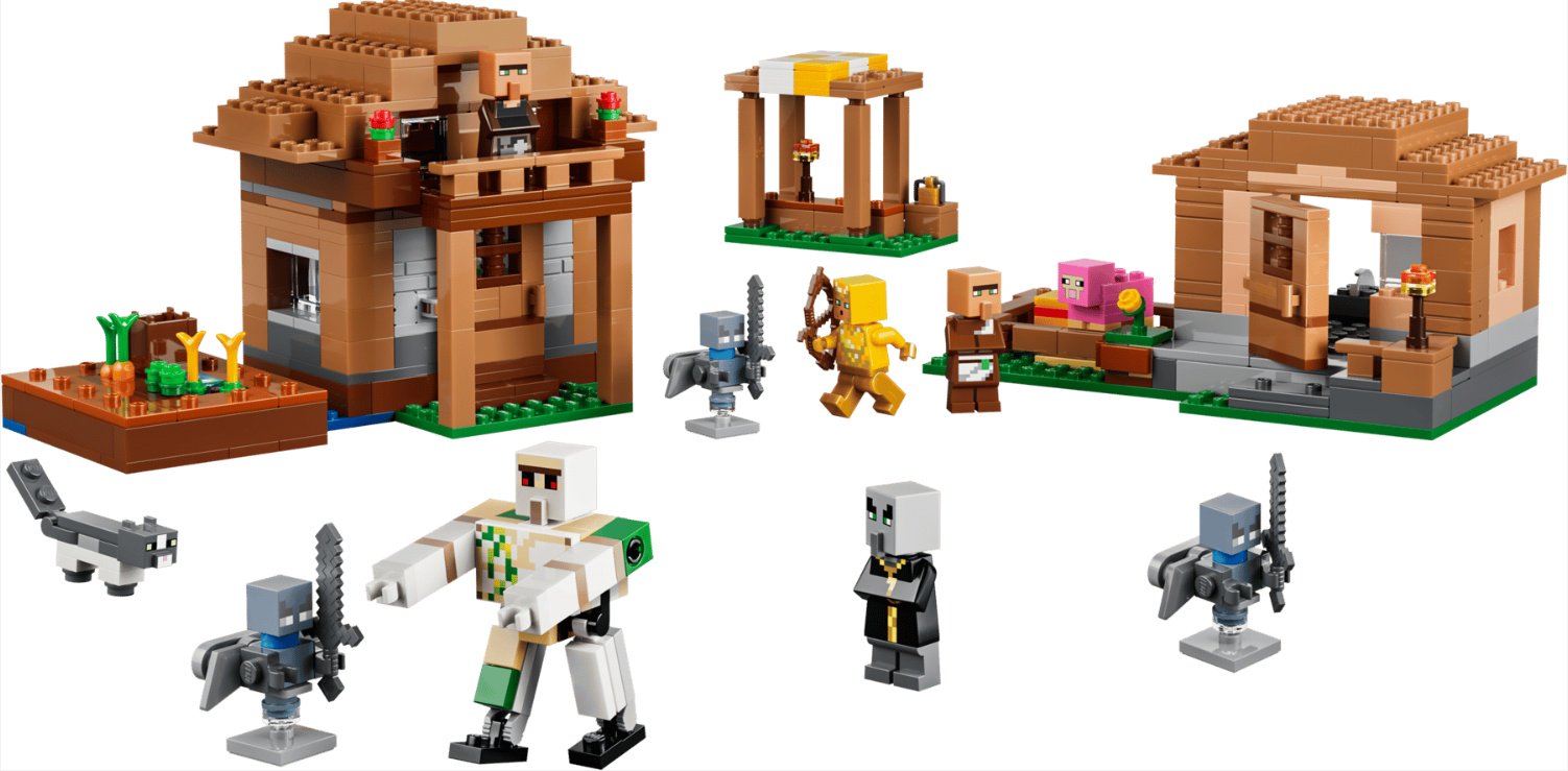 Конструктор LEGO Minecraft Нападение вызывателя на деревню 21596, деталей 607 шт