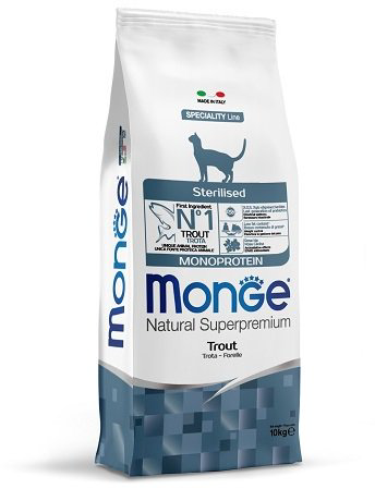 Сухой корм Monge Cat Sterilized монопротеиновый с форелью 10кг купить,NaN