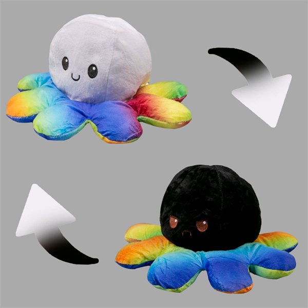 Мягкая игрушка Octopus Осьминог-перевертыш 30см белая-чёрно-радужная купить,NaN