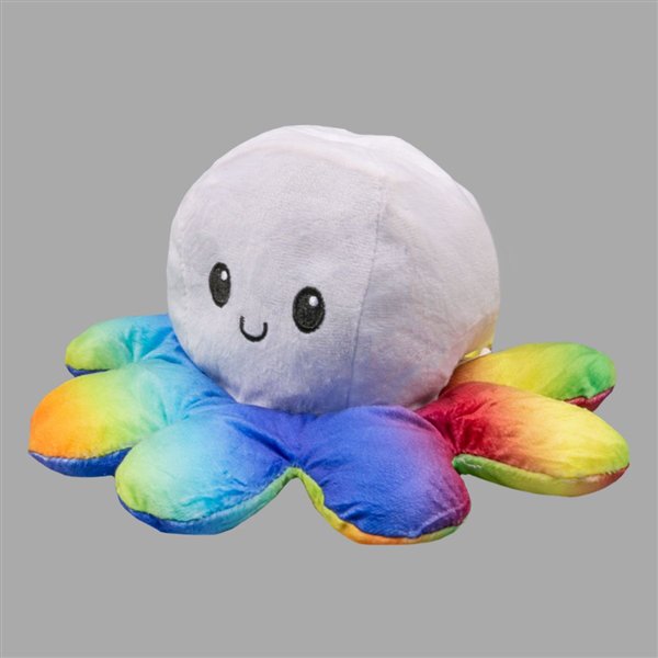 Мягкая игрушка Octopus Осьминог-перевертыш 30см белая-чёрно-радужная купить,NaN