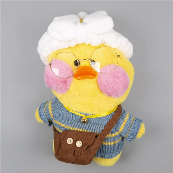 Мягкая игрушка Lalafan Утка жёлтая-голубая-коричневая 30см купить,NaN