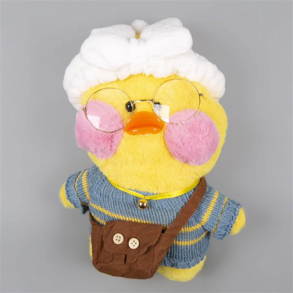 Мягкая игрушка Lalafan Утка жёлтая-голубая-коричневая 30см купить,NaN