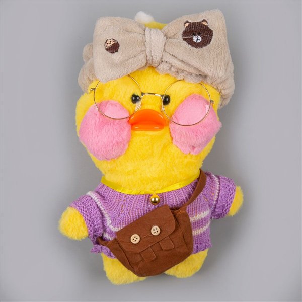 Мягкая игрушка Lalafan Утка жёлтая-сереневая-коричневая 30см купить,NaN