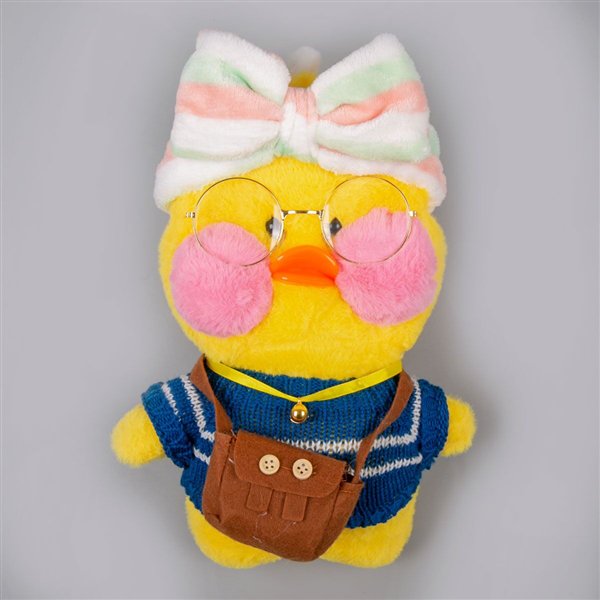 Мягкая игрушка Lalafan Утка жёлтая-синяя-коричневая 30см купить,NaN