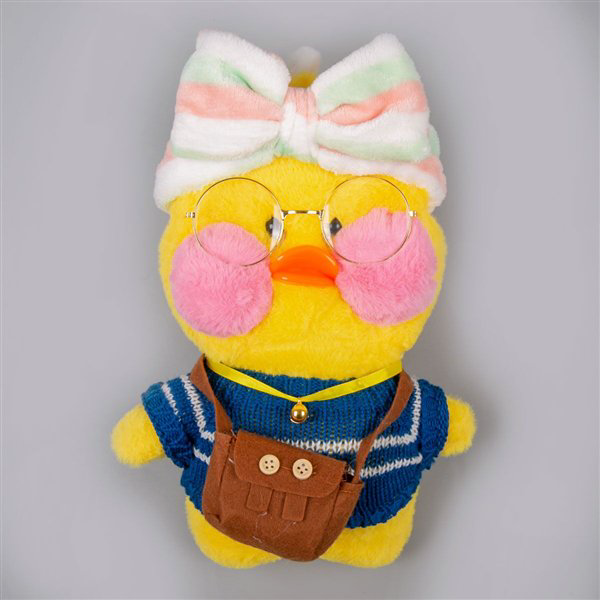 Мягкая игрушка Lalafan Утка жёлтая-синяя-коричневая 30см купить,NaN