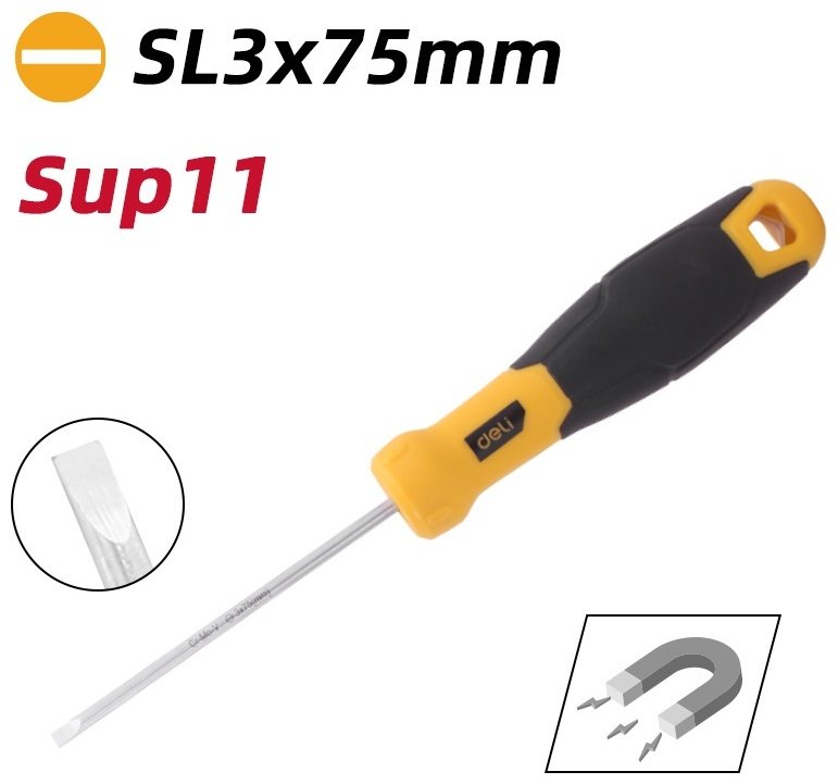 DELI отвертка EDL6330751 SL3х75 мм
