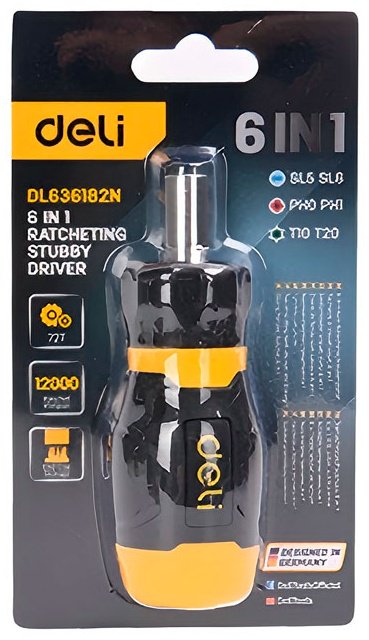 DELI отвертка с насадками DL636182N SL5х38 мм, PH1х38 мм