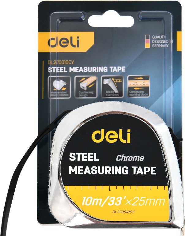 DELI рулетка строительная DL270010CY, 10 м х 25 мм
