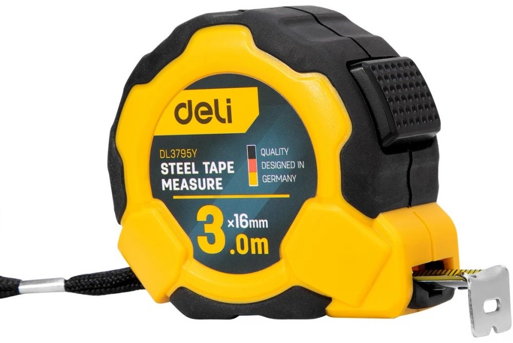 DELI рулетка строительная EDL3795Y, 3 м х 16 мм
