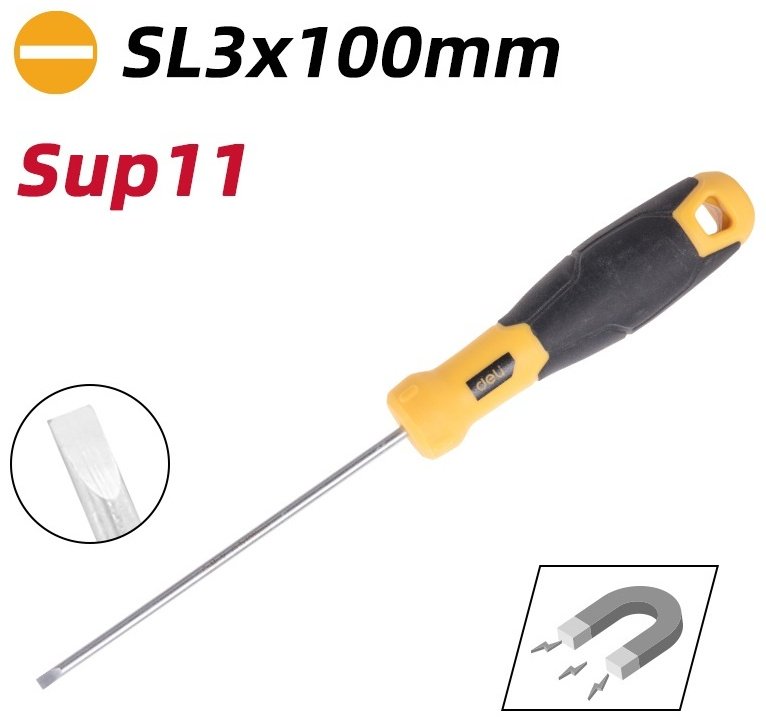DELI отвертка EDL6331001 SL3х100 мм