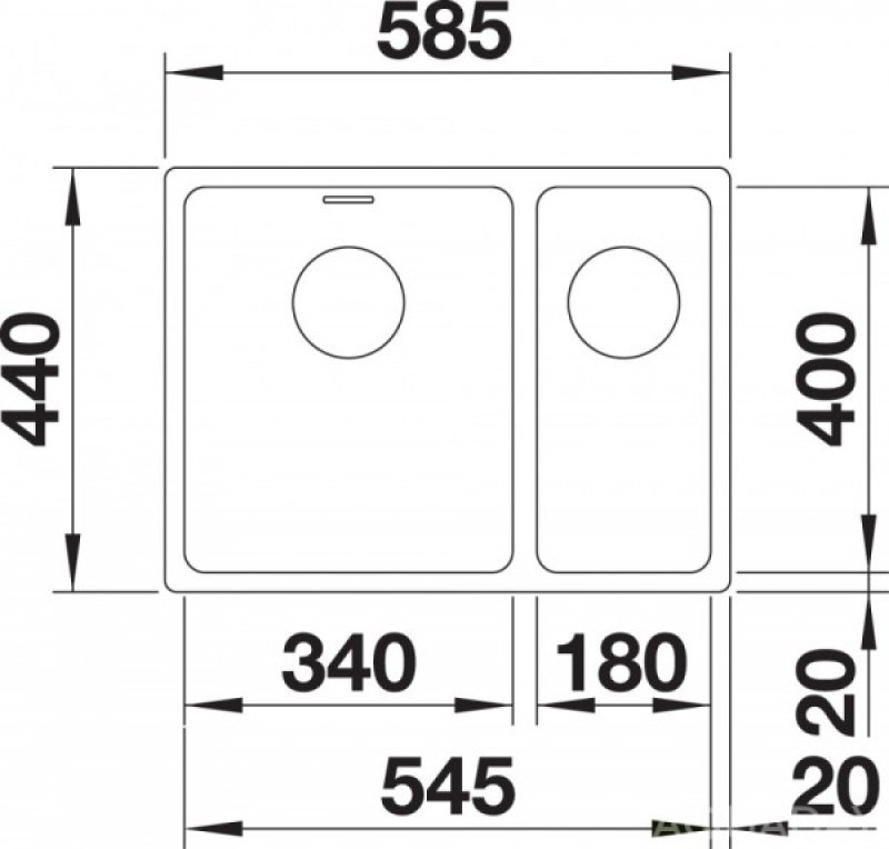 Кухонная мойка Blanco Andano 340/180-U (522979) 58.5х44х19 см, нержавеющая сталь, тон серебристый металлик