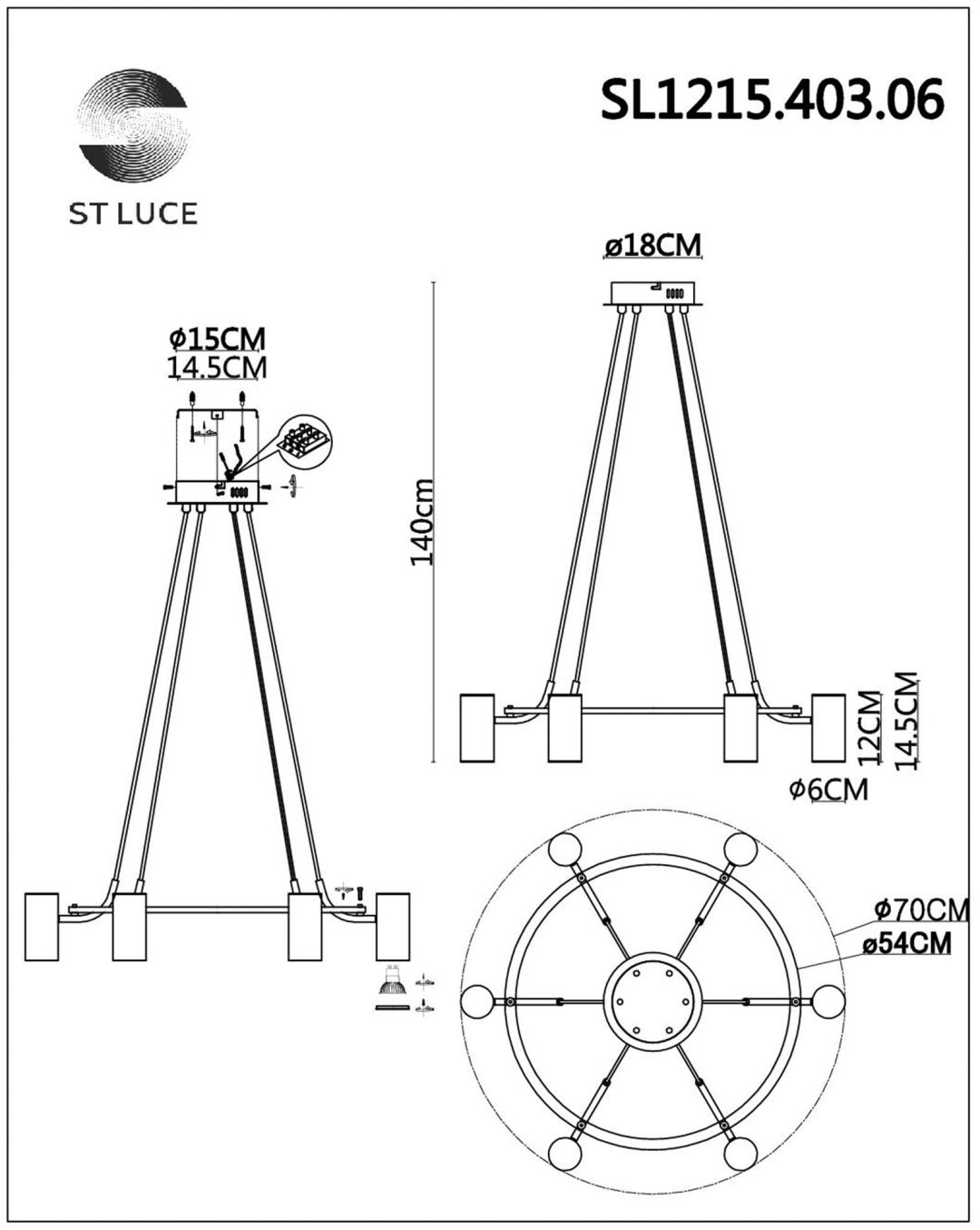 Люстра подвесная ST Luce GU10, кол-во ламп: 6 шт купить,NaN