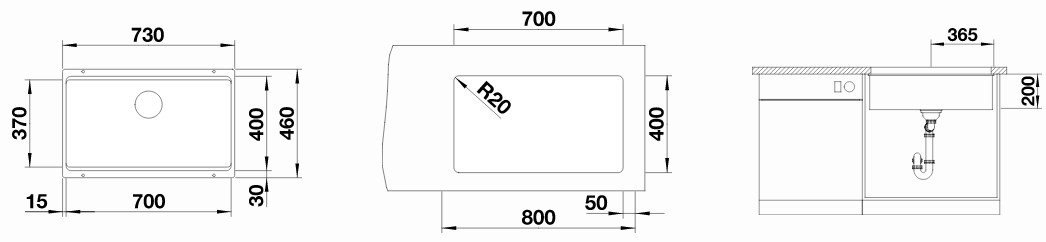 Кухонная мойка Blanco Etagon 700-U Silgrani 46х73х20 см, гранит, тон антрацит