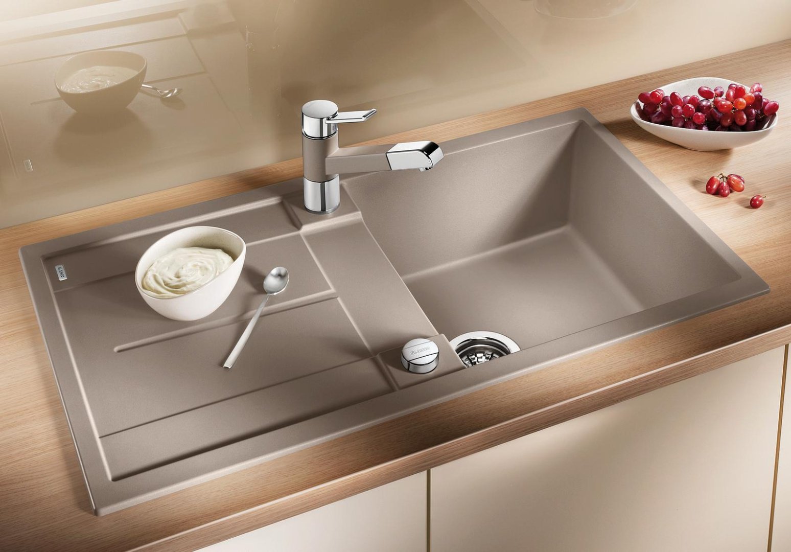 Кухонная мойка Blanco Metra 5 - серый беж (517378) 86х50х19 см, гранит, тон бежевый