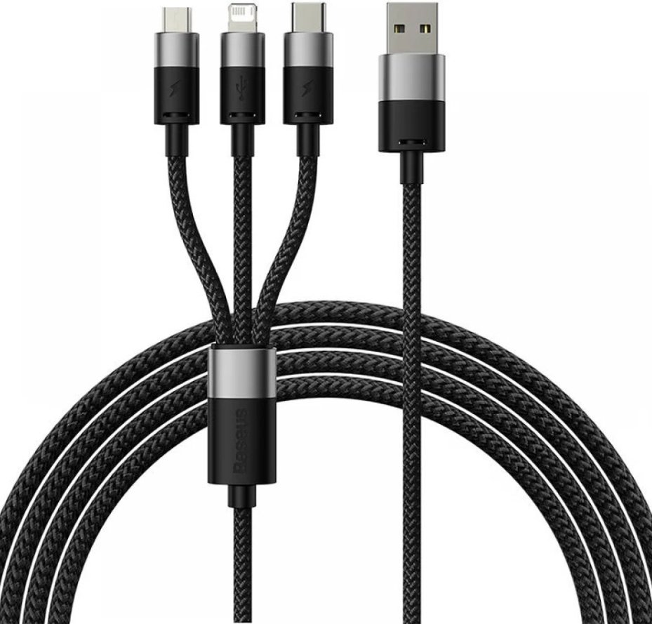 Кабель Baseus USB 2.0 (M), USB TypeC (M), micro-USB 2.0 (M), Lightning (M), 1.2 м, CAXS000001 черный