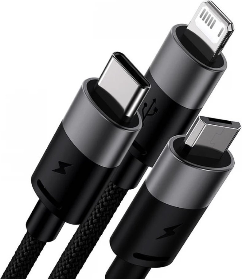 Кабель Baseus USB 2.0 (M), USB TypeC (M), micro-USB 2.0 (M), Lightning (M), 1.2 м, CAXS000001 черный