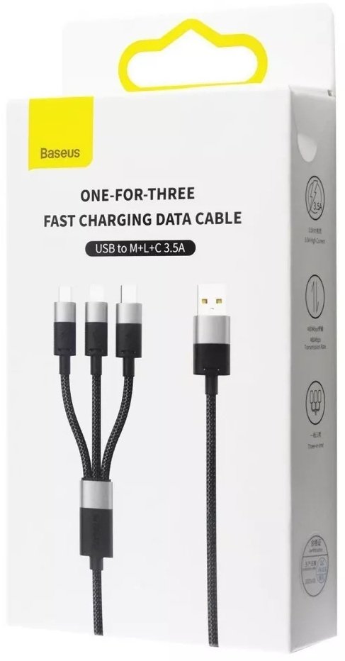 Кабель Baseus USB 2.0 (M), USB TypeC (M), micro-USB 2.0 (M), Lightning (M), 1.2 м, CAXS000001 черный