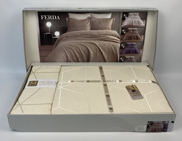 Покрывало с наволочками Moda Box Ferda 240х260 см, жаккард, гобелен, бежевый, серый, коричневый купить,NaN