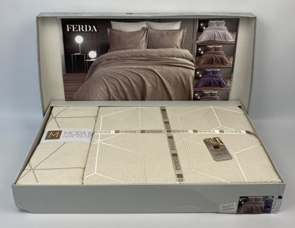 Покрывало с наволочками Moda Box Ferda 240х260 см, жаккард, гобелен, бежевый, серый, коричневый купить,NaN