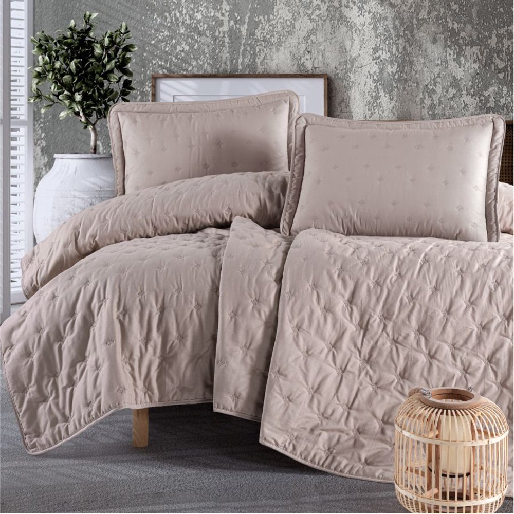 Покрывало с наволочками CLASY Однотонный 240х260 см, хлопок, ранфорс, бежевый