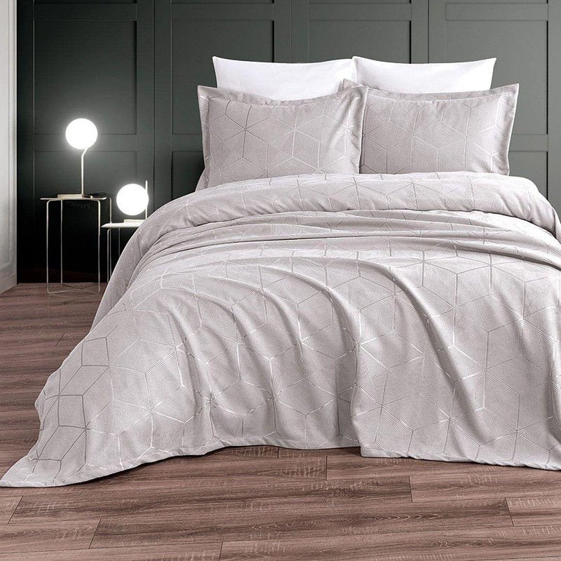 Покрывало с наволочками Moda Box Ferda 240х260 см, жаккард, гобелен, серебристый