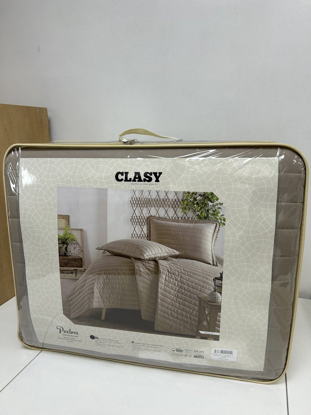 Покрывало с наволочками CLASY Pedra 180х240 см, хлопок, кофейный купить,0