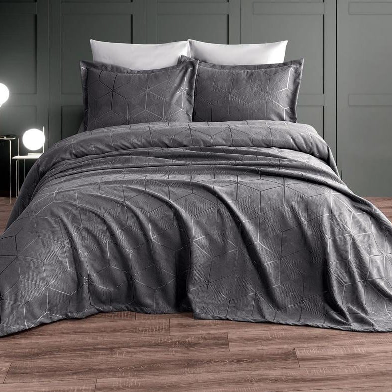 Покрывало с наволочками Moda Home Collection 240х260 см, кашемир, серый