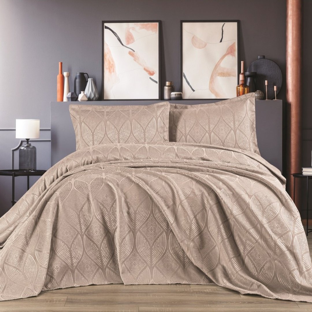 Покрывало с наволочками Dantel Concept 240х260 см, жаккард, бежевый