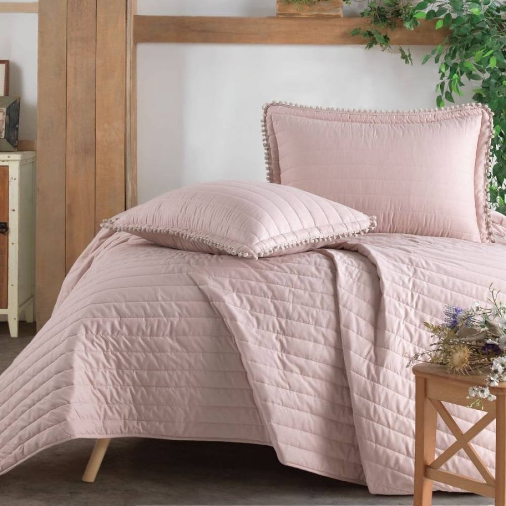 Покрывало с наволочками CLASY Pedra 240х260 см, хлопок, ранфорс, розовый