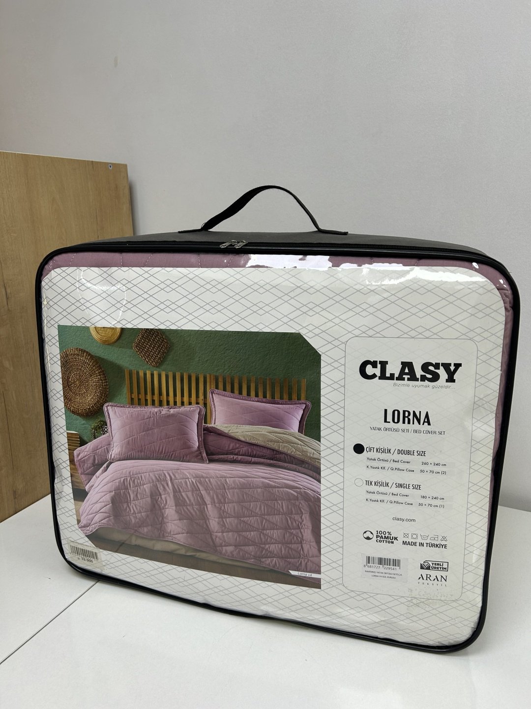 Покрывало с наволочками CLASY Lorna 240х260 см, хлопок, бежевый, розовый