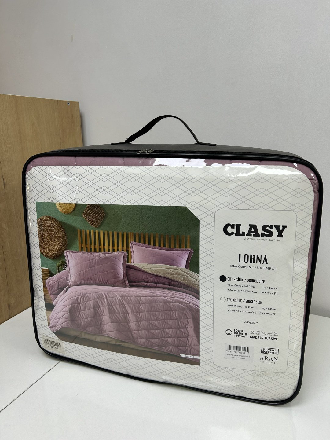 Покрывало с наволочками CLASY Lorna 240х260 см, хлопок, бежевый, розовый купить,NaN