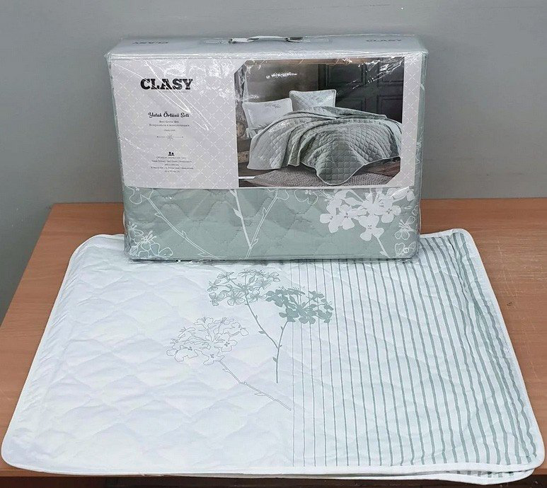 Покрывало с наволочками CLASY 240х260 см, хлопок, зеленый, голубой купить,NaN