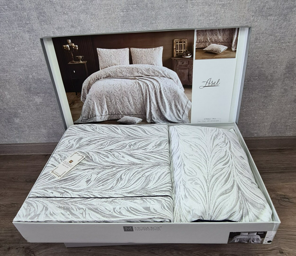 Покрывало с наволочками Moda Box 240х260 см, хлопок, жаккард, белый, серый