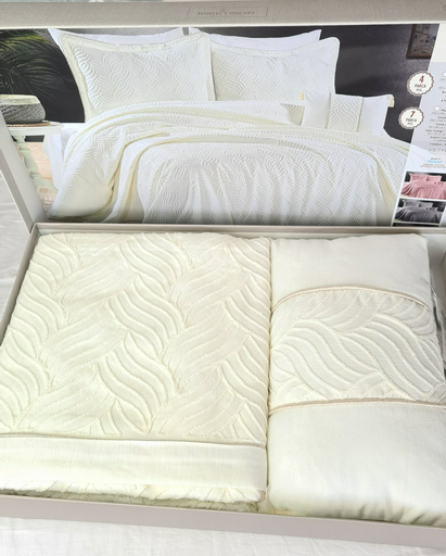 Покрывало с наволочками Dantel Concept 250х250 см, жаккард, кремовый
