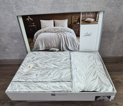 Покрывало с наволочками Moda Box 240х260 см, хлопок, жаккард, белый, серый