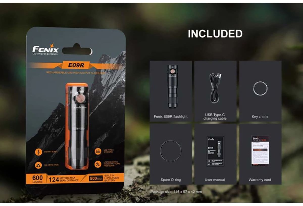 Fenix E09R 600 Lumens LED Flashlight кемпинговый черный купить,NaN
