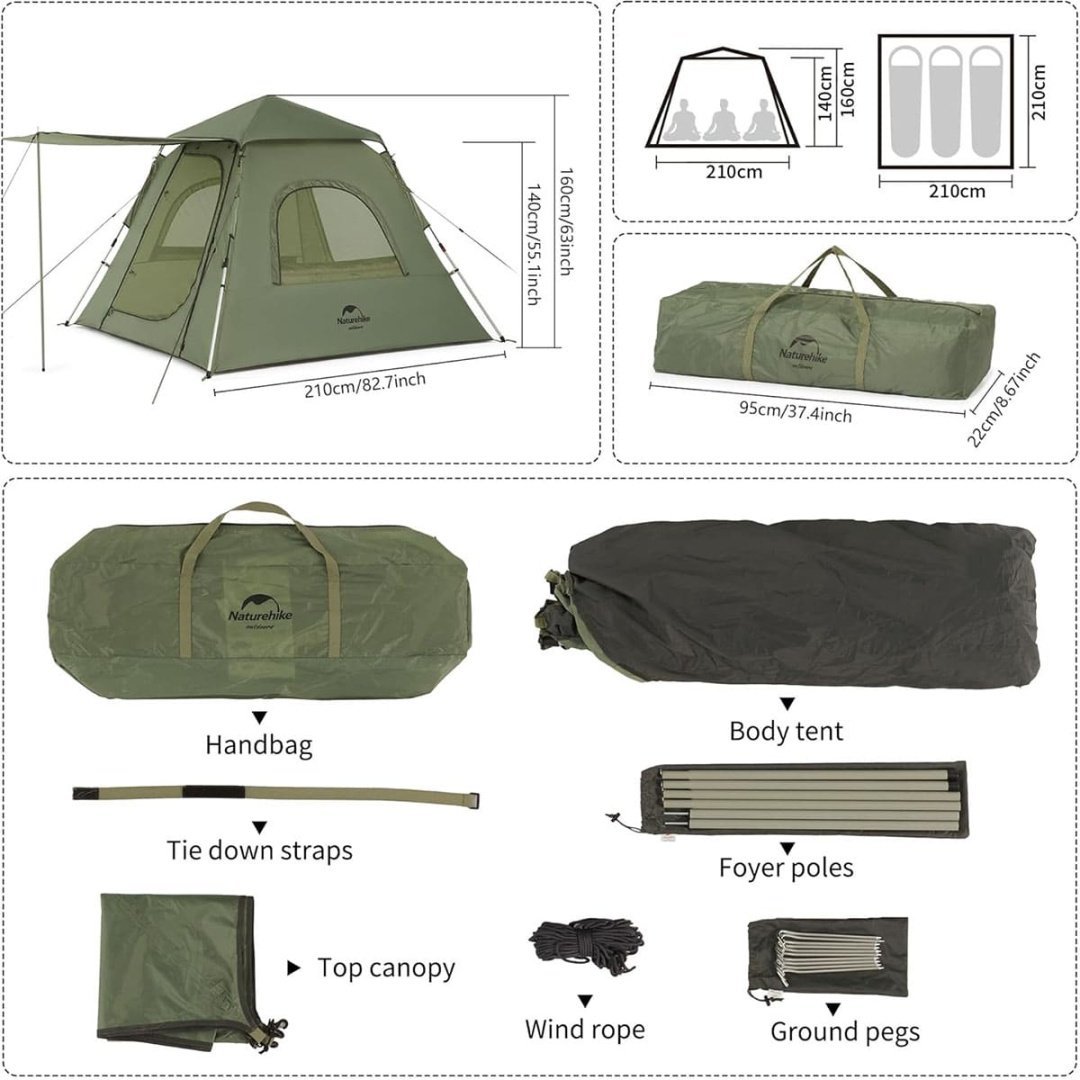 Палатка Naturehike треккинговая 3-местная зеленый купить,NaN