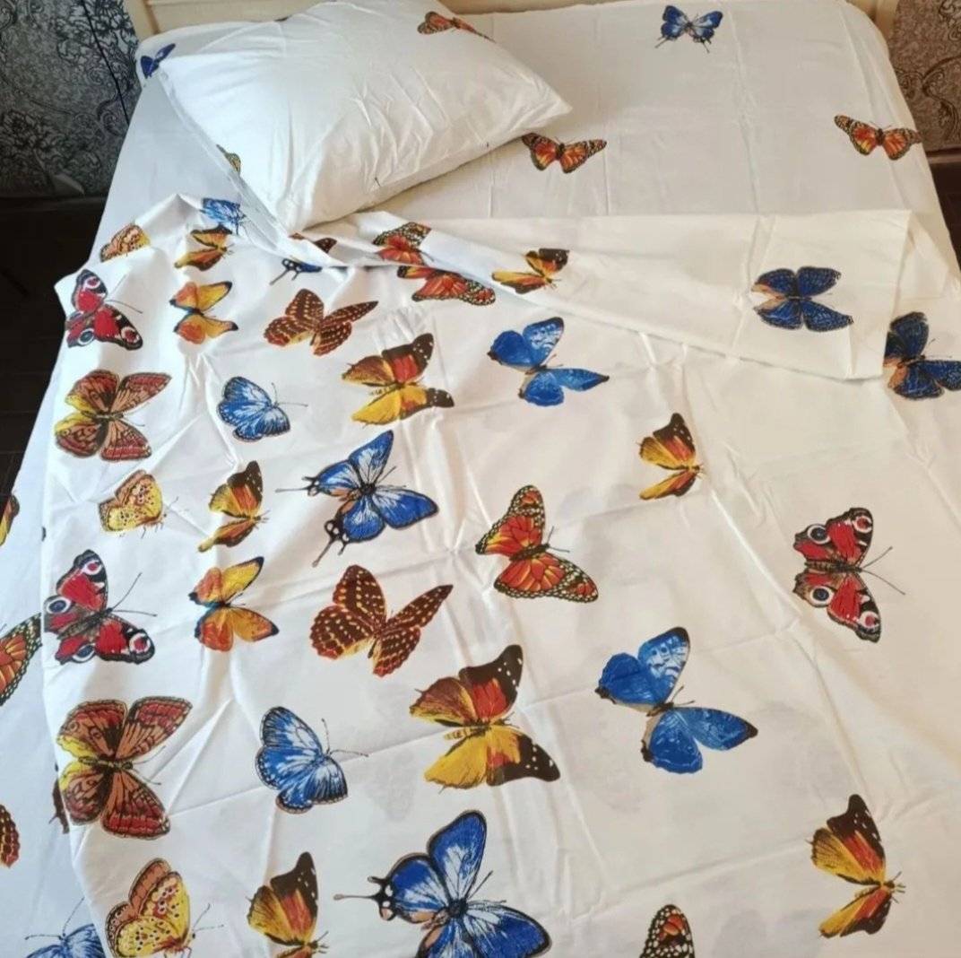 Комплект Туркменский текстиль Butterflies 2-спальный кретон, 2 наволочки: 65x65 см
