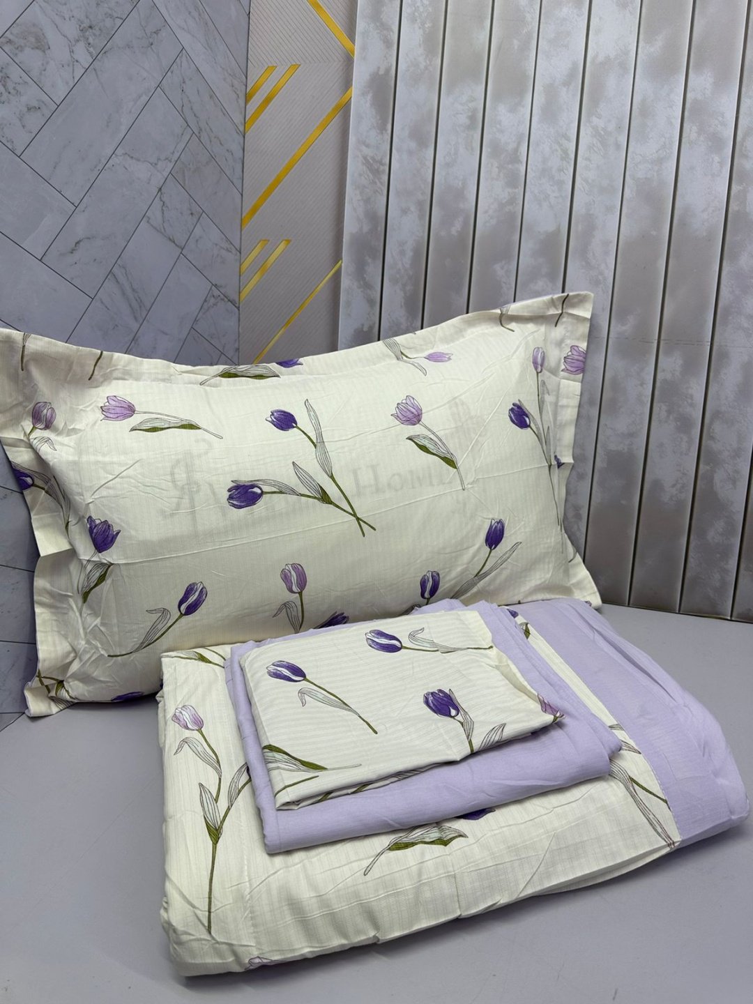 Комплект Flowers 2-спальный хлопок, жатый хлопок, муслин, 2 наволочки: 50x70 см
