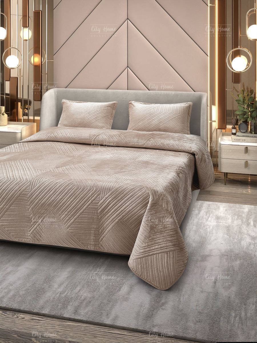 Покрывало Home City 220х240 см, хлопок, велюр, бежевый