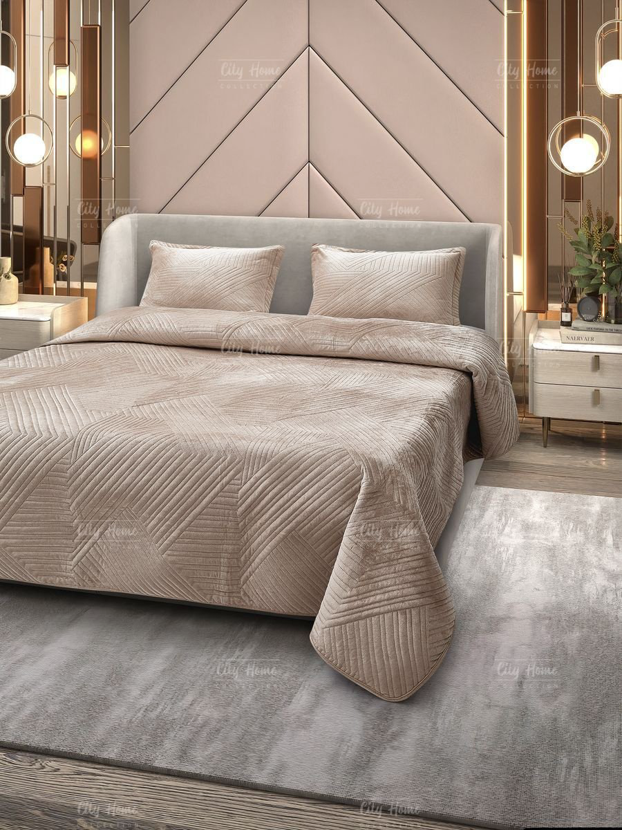 Покрывало Home City 220х240 см, хлопок, велюр, бежевый купить,NaN
